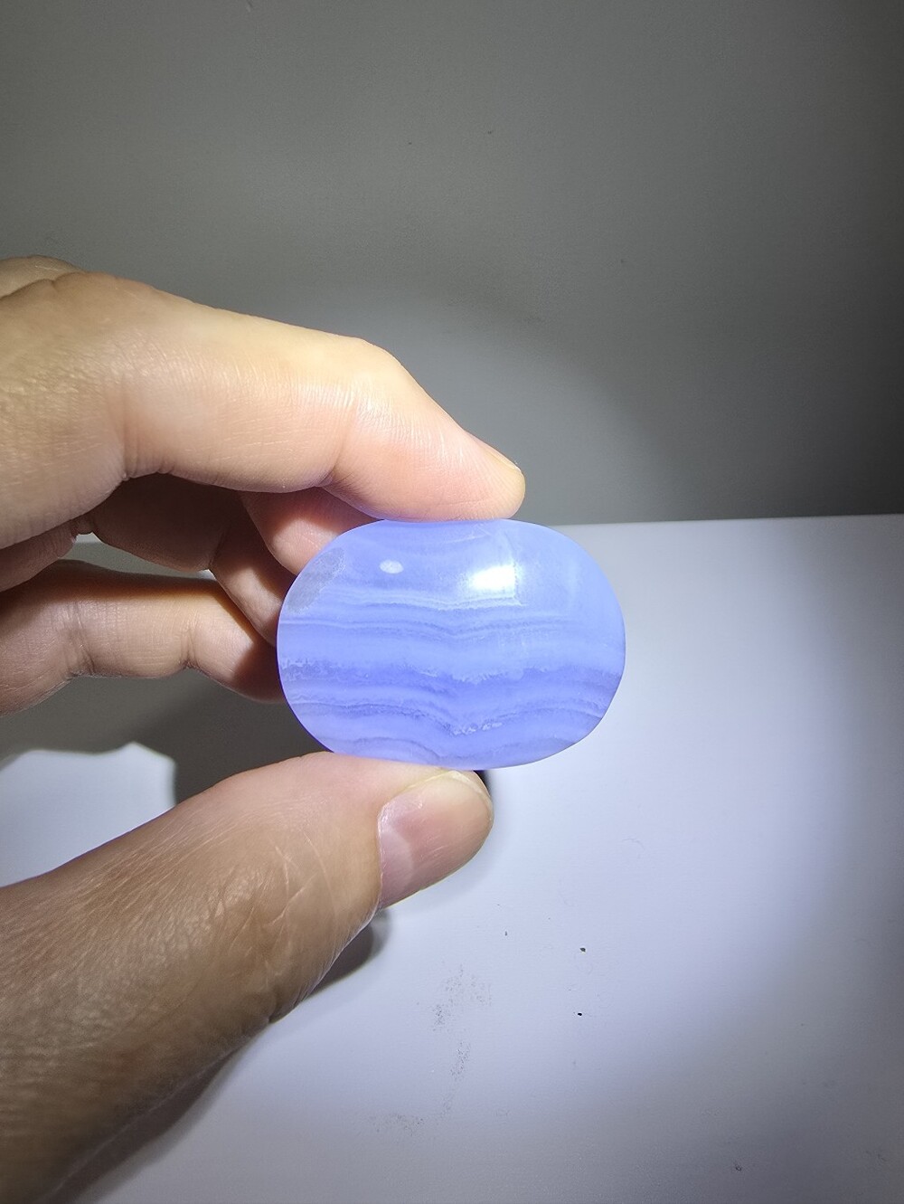 Blue Lace Agate Crystal Palmstone #C